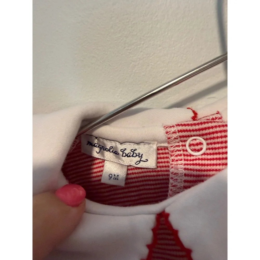 Magnolia Baby Christmas Smocked Santa Reindeer Pima Cotton Stripe Footie 9M